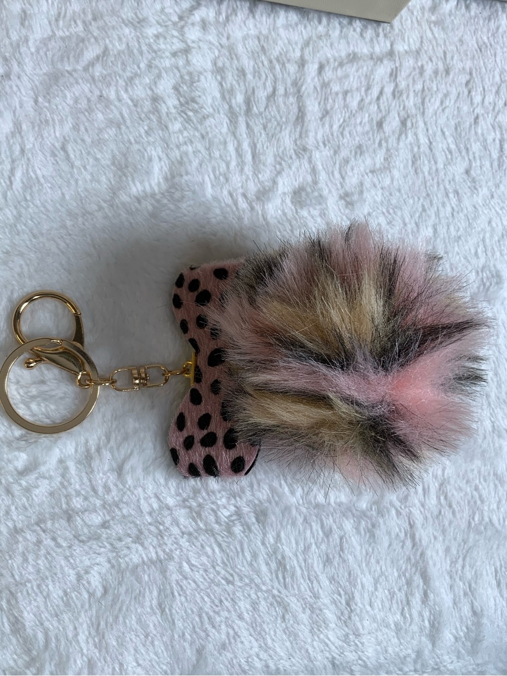 Faux Fur Pink Pom Keychain with Gold Hardware